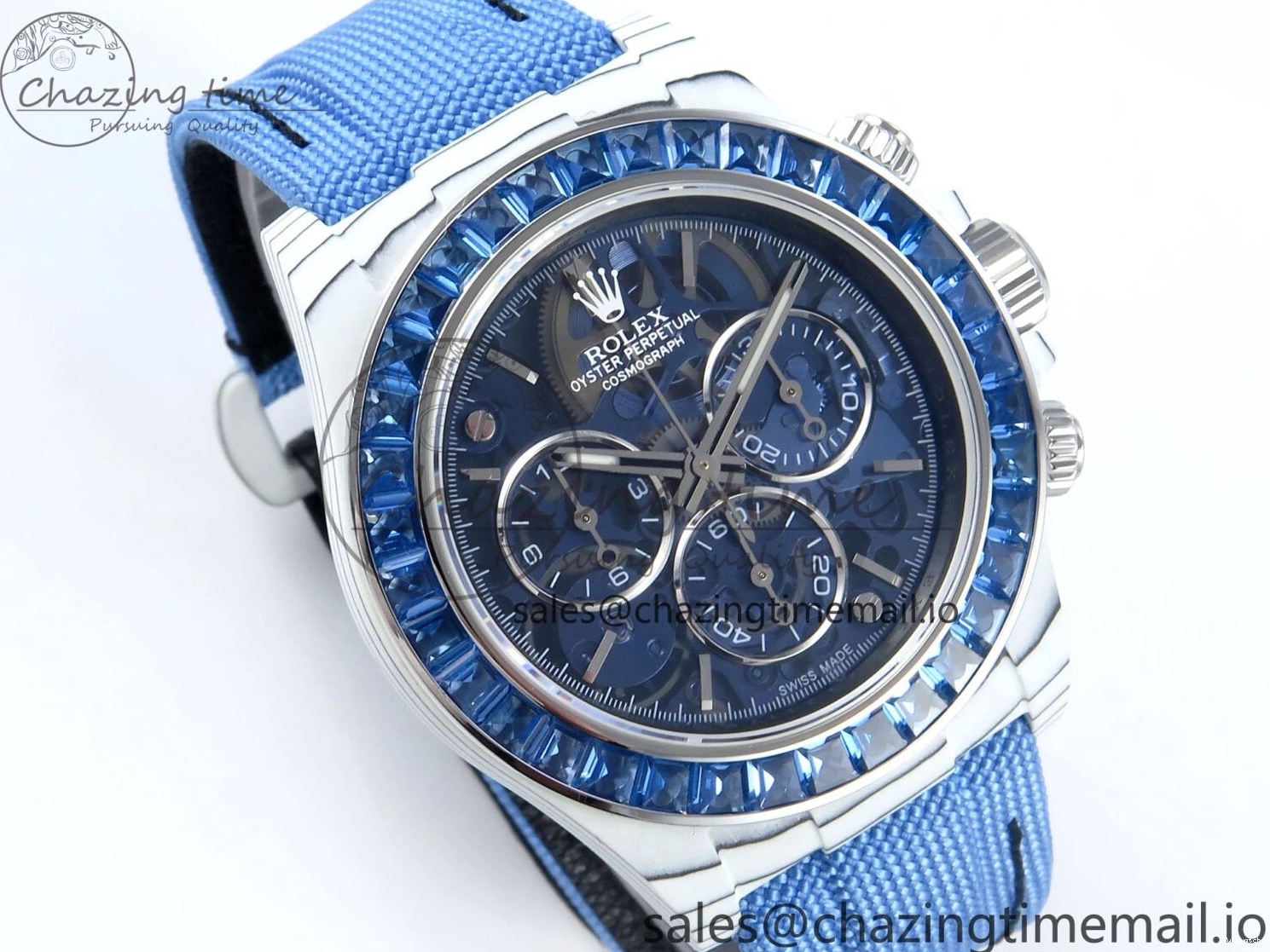 Carbon REMOULD Blue on Dial Bezel Edition DD4802 White Diamonds GETF Best Strap Blue Skeleton ZIF Nylon Blue Daytona 0331